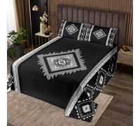 feelingyou Boho Nordic Style Coverlet Bedspread Double Size Aztec Rhombic Geometry Lightweight Quilt Set Ethnic Rustic Bed Cover Set for Adults Black Grey Bedspread 3 Piece (1 Quilt,2 Pillowcase)