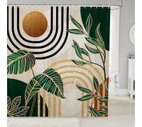 feelingyou Boho Palm Leaf Kids Shower Curtains,Tropical Botanical Plant Nature Bathroom Curtain,Geometric Sun Moon Abstract Home Decor,Golden Waterproof Curtains,12 Hooks Suits,72" W x 72" L