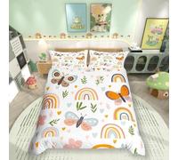 feelingyou Boho Rainbow Comforter Cover Set Single Size Cute Butterfly Bedding Set 3Pcs for Kids Girls Boys Adult Room Decor Cartoon Love Heart Palm Leaves Animals Botanical Quilt Cover,1 Pillowcase