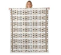 feelingyou Boho Style Dots Plush Throw Blanket,Tribal Ethnic Geometry Flannel Fleece Blanket for Teens Women Men All Season,Lines Dots Bed Blankets Room Decor 90x90,Beige Brown