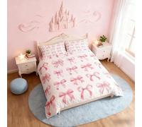 feelingyou Bow Double Bedding Set,Kawaii Bowkont Girls Dreamy Princess Style Pink Bedding Comforter Cover Set with 2 Pillowcases for Kids Woman,Cute Bow Tie Printed Quilt Cover Girly 3pcs(Pink White)