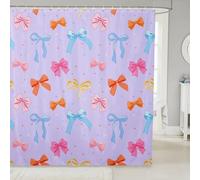 feelingyou Bowknot Decoration Shower Curtain 72" W x 72" L Colorful Polka Dot Print Purple Bathroom Curtains for Kids Teens Adults Matte Silk Bowknot Pattern Waterproof Bath Curtain with 12 Hooks