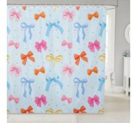 feelingyou Bowknot Decoration Shower Curtain 72" W x 78" L Colorful Polka Dot Print Blue Bathroom Curtains for Kids Teens Adults Matte Silk Bowknot Pattern Waterproof Bath Curtain with 12 Hooks