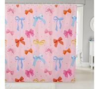 feelingyou Bowknot Decoration Shower Curtain 72" W x 78" L Colorful Polka Dot Print Pink Bathroom Curtains for Kids Teens Adults Matte Silk Bowknot Pattern Waterproof Bath Curtain with 12 Hooks