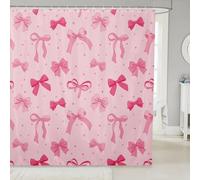 feelingyou Bowknot Decoration Shower Curtain 72" W x 78" L Pink Polka Dot Print Bathroom Curtains for Kids Teens Adults Matte Silk Bowknot Pattern Waterproof Bath Curtain with 12 Hooks