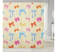 feelingyou Bowknot Decoration Shower Curtain 72" W x 84" L Colorful Polka Dot Print Yellow Bathroom Curtains for Kids Teens Adults Matte Silk Bowknot Pattern Waterproof Bath Curtain with 12 Hooks