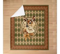 feelingyou Bowknot Deer Kids Flannel Blanket,Geometric Plaid Grid Square Patchwork Bed Blanket,Damask Flower Animal Girls Boys Sofa Decor,Brown Green Fuzzy Blanket,40 x 50 Inches