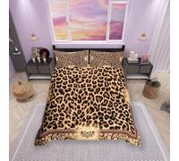 feelingyou Brown Leopard Print Duvet Cover King Size,Abstract Wild Animal Skin Comforter Cover for Adults Kids Gift,Paisley Floral Boho Rustic Retro Comfortable Bedding Set 2 Pillowcases,No Comforter