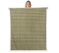 feelingyou Buffalo Checkered Kids Throw Blanket,Geometric Plaid Gingham Stripe Bed Blanket,Abstract Squares Girls Boys Sofa Decor,Green Fuzzy Blanket,Twin Size (60 x 80 Inches)