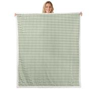 feelingyou Buffalo Checkered Kids Throw Blanket,Geometric Plaid Gingham Stripe Bed Blanket,Abstract Squares Girls Boys Sofa Decor,Green White Fuzzy Blanket,Twin Size (60 x 80 Inches)