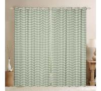 feelingyou Buffalo Checkered Kids Window Curtains,Geometric Plaid Gingham Stripe Window Drapes,Abstract Squares Nursery Bedroom Playroom Decor,Green White 2 Panel Sets,46x72L