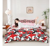 feelingyou Camouflage Duvet Cover Set Super King,Abstract Geometry Comforter Cover with 2 Pillowcases,Red Black Camo Print Microfiber Comforter Cover for Adult Women,Comforter Not Included