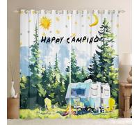 feelingyou Camper Adventure Blackout Curtains,Bonfire Campfire Pine Tree Rustic Window Drapes,Star Moon RV Trailer Nursery Bedroom Playroom Decor,Summer Green 2 Panel Sets,66x72L