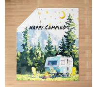 feelingyou Camper Adventure Kids Flannel Blanket,Bonfire Campfire Pine Tree Rustic Bed Blanket,Star Moon RV Trailer Girls Boys Sofa Decor,Summer Green Fuzzy Blanket,Queen Size (90 x 90 Inches)
