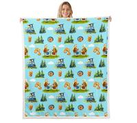 feelingyou Camper RV Trailer Kids Throw Blanket,Cloud Pine Tree Rustic Farmhouse Bed Blanket,Picnic Happy Camping Holiday Girls Boys Sofa Decor,Blue Green Fuzzy Blanket,Twin Size (60 x 80 Inches)