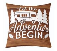 feelingyou Camping Adventure Kids Throw Pillow Cover,RV Camper Forest Double Sides Pillow Case,Rustic Farmhouse Home Decor,Brown and White Bed Couch Sofa Cushion Cover,1 Pack 22"x22"