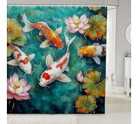 feelingyou Carps Fish Fabric Shower Curtains,Japanese Animals Shower Curtain for Bathroom,Summer Lotus Flowers Waterproof Shower Curtain 72 Inch Long