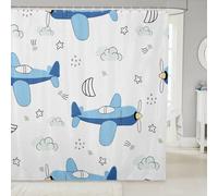 feelingyou Cartoon Aircraft Shower Curtain Set Star Cloud Sketch Bath Curtains Kids Stalls Decor Cute Planes Simple Painting Shower Curtain White Blue Waterproof Curtains 72"x84"