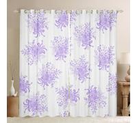feelingyou Cartoon Bowknot Blackout Curtains,Flowers Leaves Dreamy Princess Window Drapes,Geometric Modern Artwork Nursery Bedroom Playroom Decor,Purple 2 Panel Sets,66x72L