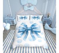 feelingyou Cartoon Bowknot Duvet Cover Set Single Size Blue Stripe Bow Bedding Set for Boys Girls Bedroom Decoration,Soft Wave Point Comforter Cover with 1 Pillowcases,Comforter Not Included