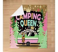 feelingyou Cartoon Camper Kids Flannel Blanket,Crown Leopard Starry Princess Bed Blanket,Rustic Pine Tree RV Trailer Girls Boys Sofa Decor,Pink Green Fuzzy Blanket,Twin Size (60 x 80 Inches)