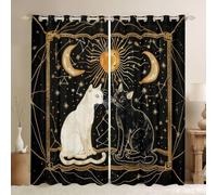 feelingyou Cartoon Cat Window Drapes,Starry Sky Galaxy Outer Space Window Curtains,Sun Moon Geometric Abstract Boys Girls Room Decor,Black White 2 Panel Sets,66x72L