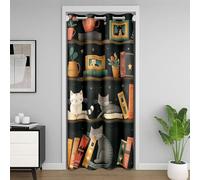 feelingyou Cartoon Cats Bookcase Door Curtain for Doorways,Lovely Pet Rustic Books Closet Curtains for Bedroom Closet Doors,Rustic Farmhouse Pet Room Darkening Blackout Curtains 1 Panel,52" W X 80" L