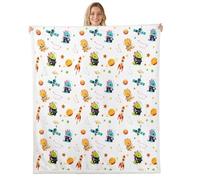 feelingyou Cartoon Dinosaur Kids Throw Blanket,Dino Astronaut Spacecraft Plant Bed Blanket,Starry Sky Galaxy Spaceship Girls Boys Sofa Decor,Yellow Green Fuzzy Blanket,40 x 50 Inches