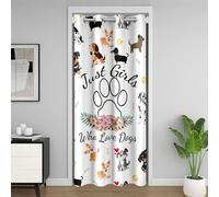 feelingyou Cartoon Dogs Door Curtain,Lovely Puppy Animals Flowers Closet Door Cover Curtains for Kids Adults,Cute Pet Farmhouse Privacy Door Drapes for Room Divider 1 Panel,52" W X 80" L