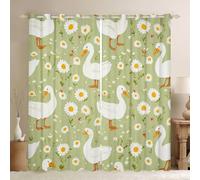 feelingyou Cartoon Duck Blackout Curtains,Lovely Goose Summer Pond Animal Window Drapes,Daisy Flowers Leaf Botanical Farmhouse Nursery Bedroom Playroom Decor,Rustic Green 2 Panel Sets,66x90L