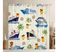 feelingyou Cartoon Duck Blackout Curtains,Sailing Boat Nautical Adventure Window Drapes,Coconut Tree Palm Leaf Tropical Nursery Bedroom Playroom Decor,Yellow 2 Panel Sets,66x72L