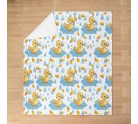feelingyou Cartoon Duck Kids Flannel Blanket,Rain Summer Pond Animals Duckling Bed Blanket,Leaf Plant Rustic Farmhouse Girls Boys Sofa Decor,Sky Blue Fuzzy Blanket,Queen Size (90 x 90 Inches)