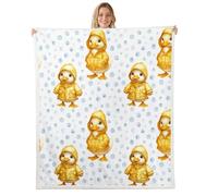 feelingyou Cartoon Duck Kids Throw Blanket,Geometric Polka Dots Patchwork Bed Blanket,Duckling Pond Animals Summer Girls Boys Sofa Decor,Yellow Blue Fuzzy Blanket,Queen Size (90 x 90 Inches)