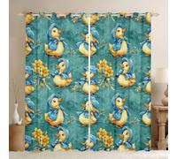 feelingyou Cartoon Duck Kids Window Curtains,Bowknot Duckling Rustic Farmhouse Window Drapes,Floral Leaf Plant Botanical Nature Nursery Bedroom Playroom Decor,Blue Yellow 2 Panel Sets,46x72L