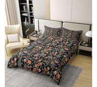 feelingyou Cartoon Floral Girls Bedding Set Single Size 100% Cotton, Flowers Leaf Plant Spring Bedding Set,Natural Botanical Rustic Garden Room Decor,Pink Orange Quilt Cover,1 Pillowcase(No Filler)