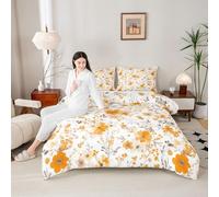 feelingyou Cartoon Flowers Girls Bedding Set Single Size,Floral Leaf Plant Botanical Comforter Set,Rustic Farmhouse Garden Quilt Comforter Girls Boys,Orange Room Decor All Season,1 Pillowcase