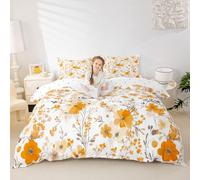 feelingyou Cartoon Flowers Girls Bedding Set Single Size, Floral Leaf Plant Botanical Duvet Cover Set，Rustic Farmhouse Garden Room Decor,Orange Quilt Cover,1 Pillowcase(No Comforter)