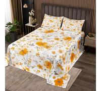 feelingyou Cartoon Flowers Kids Bedspread Single Size,Floral Leaf Plant Botanical Coverlet Set,Girls Boys Room Decor,Rustic Farmhouse Garden Quilted Coverlet,Orange Bedding Quilt,1 Pillowcase