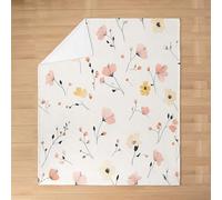 feelingyou Cartoon Flowers Kids Flannel Blanket,Floral Leaf Plant Botanical Bed Blanket,Daisy Groovy Hippy Boho Girls Boys Sofa Decor,Pink Beige Fuzzy Blanket,Throw Size (50 x 60 Inches)