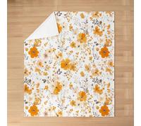 feelingyou Cartoon Flowers Kids Flannel Blanket,Floral Leaf Plant Botanical Bed Blanket,Rustic Farmhouse Garden Girls Boys Sofa Decor,Orange Fuzzy Blanket,Twin Size (60 x 80 Inches)