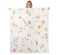 feelingyou Cartoon Flowers Kids Throw Blanket,Floral Leaf Plant Botanical Bed Blanket,Daisy Groovy Hippy Boho Girls Boys Sofa Decor,Pink Beige Fuzzy Blanket,40 x 50 Inches