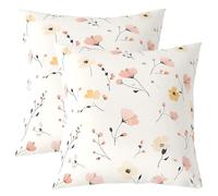 feelingyou Cartoon Flowers Kids Throw Pillow Cover,Floral Leaf Plant Botanical Double Sides Pillow Case,Daisy Groovy Hippy Boho Home Decor,Pink Beige Bed Couch Sofa Cushion Cover,2 Pack 16"x16"