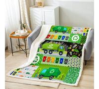 feelingyou Cartoon Garbage Truck Throw Blanket,Colorful Trash Green Cars Bed Blanket for Boys Girls,Watercolor Abstract Stripes Fleece Blanket,Geometric Art Fuzzy Blanket,Throw Size (50 x 60 Inches)