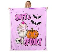 feelingyou Cartoon Ghost Pumpkin Blanket for Kids Girls Boys,Halloween Ghost Blankets for Bedroom Sofa Dorm Decor,Sweet Ice Cream Bed Couch Blanket,Queen (90 x 90 Inches),Dark Purple Orange