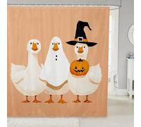 feelingyou Cartoon Goose Pumpkin Shower Curtain,Happy Halloween Theme Bathroom Curtains for Kids Girls Boys,Cute Animals Shower Curtains 12 Hooks Suits for Bathtub,72" W x 78" L,Light Orange