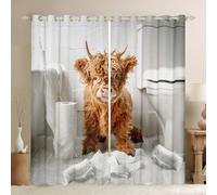 feelingyou Cartoon Highland Cow Window Curtain,Rustic Farmhouse Curtains for Kids Girls Boys Bedroom Decor,Simple Fashionable Style Curtain Soft Polyester Window Drapes,46Wx54L,Light Grey