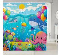 feelingyou Cartoon Marine Kids Shower Curtains,Ocean Jellyfish Octopus Sun Bathroom Curtain,Underwater Coral Coastal Home Decor,Blue Colorful Waterproof Curtains,12 Hooks Suits,72" W x 84" L