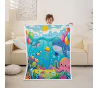 feelingyou Cartoon Marine Kids Throw Blanket,Ocean Jellyfish Octopus Sun Bed Blanket,Underwater Coral Coastal Girls Boys Sofa Decor,Blue Colorful Fuzzy Blanket,40 x 50 Inches