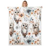 feelingyou Cartoon Owl Flannel Blanket,Cute Wild Animal Blanket Soft Warm Lightweight for Kids Adults,Rustic Flower Leaves Blankets for Couch or Bed,White Bedding Set (50x60 Inches)