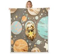 feelingyou Cartoon Sloth Throw Blanket,Space Stars Bed Blanket for Boys Girls Adults Living Room Bedroom,Blue Planet Colorful Stars Fuzzy Fleece Rug,40 x 50 Inches
